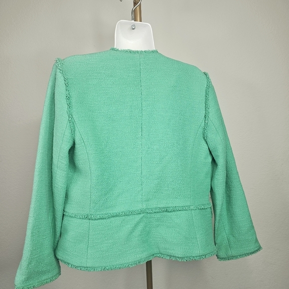 Ann Taylor Fringe Tweed Cardigan Jacket Green Blazer - Picture 7 of 14